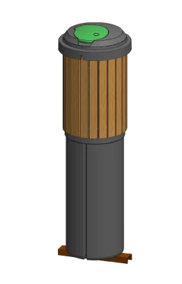 Semi-underground polyethylene litter bins with wood, recycled plastic or aluminium lids.