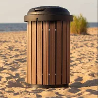 Semi-underground polyethylene litter bins, 200 L and 300 L, with recycled plastic slat lid, especially suited to beaches and campsites.